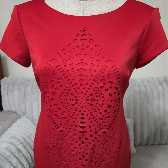 dressbarn Tops - Elegant Red Laser-Cut Women's Dress